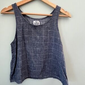Me & Arrow - Blue Grey Gingham Cotton Linen Tank S